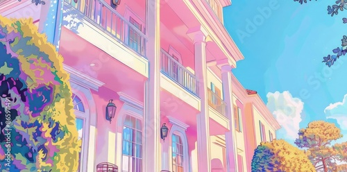 Pink House Illustration wit...