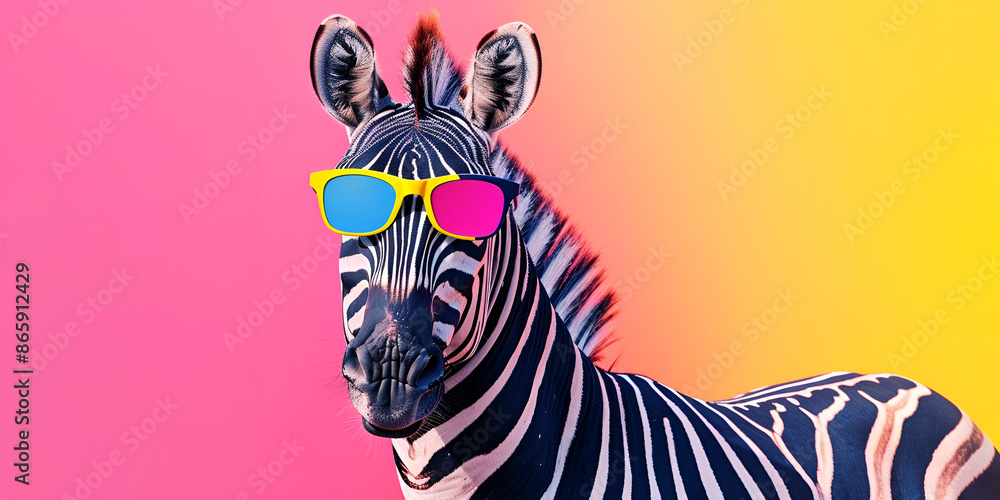 A zebra wearing sunglasses and a pink background with the word zebra on it
A zebra wearing sunglasses and a pink background with the word zebra on it