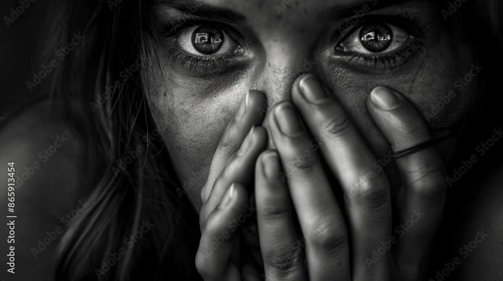 A close-up black and white portrait of a woman with intense eyes and a thoughtful expression. A close-up black and white portrait of a woman with intense eyes and a thoughtful expression.