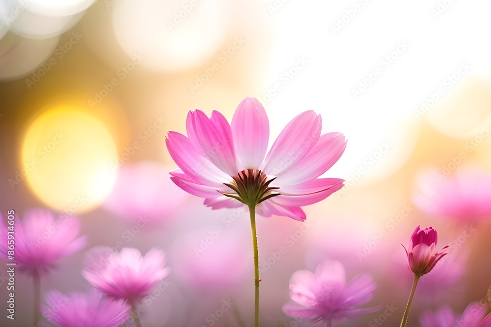 beautiful pink cosmos flowers with soft bokeh background beautiful pink cosmos flowers with soft bokeh background