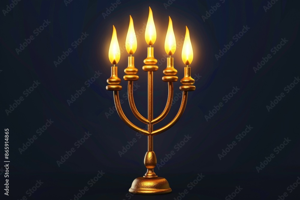 Fototapeta premium Five-Lit Menorah on Table