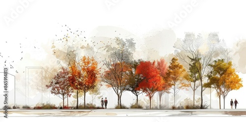 Autumn Trees Watercolor Ill...