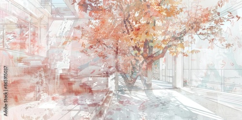 Autumn Tree in a Modern Bui...