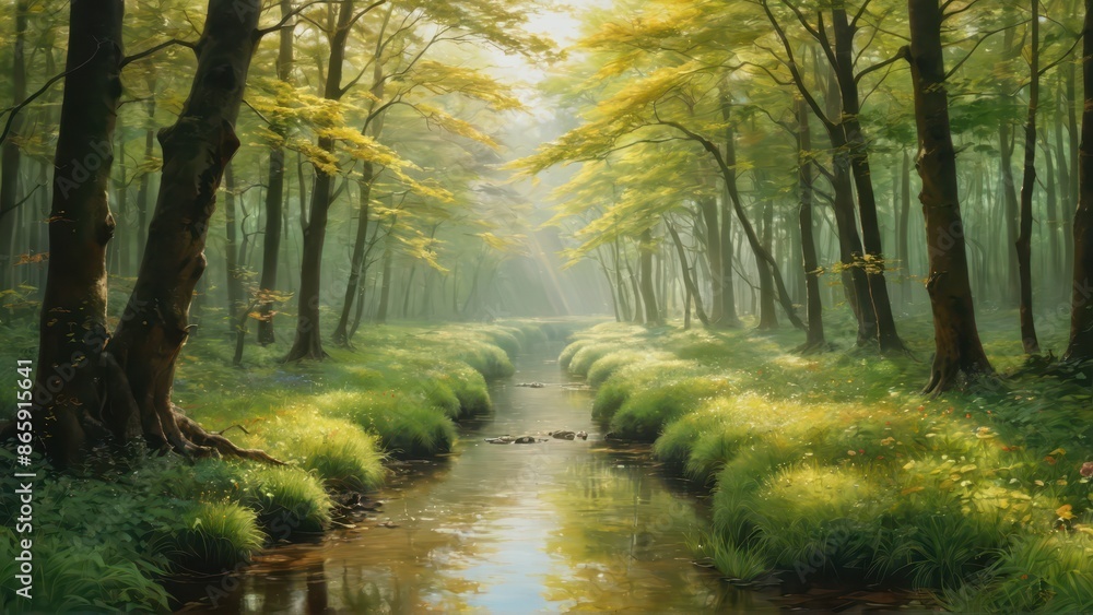 Fototapeta premium Sunbeams Through The Forest.