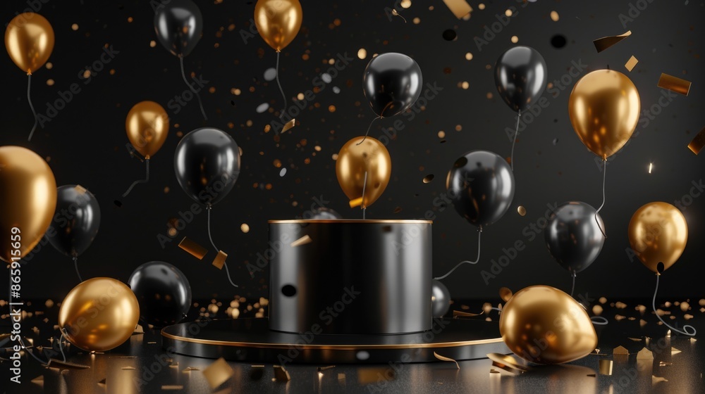 Cup of Coffee with Balloons and Confetti Cup of Coffee with Balloons and Confetti