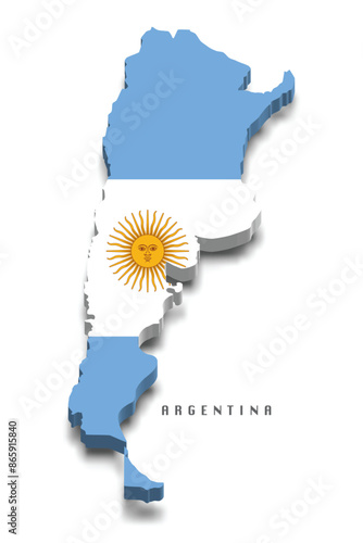 Argentina 3d flag map on white background