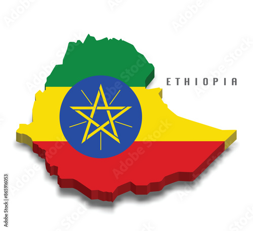 Ethiopia 3d flag map on white background