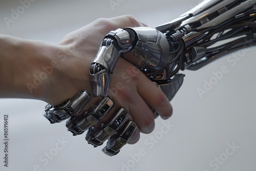 hand shaking between human and robot, integration between human and artificial intelligence.