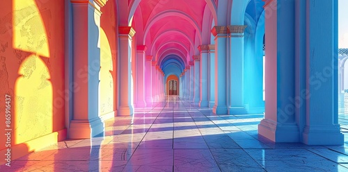 Colorful Archway Hallway 3D...