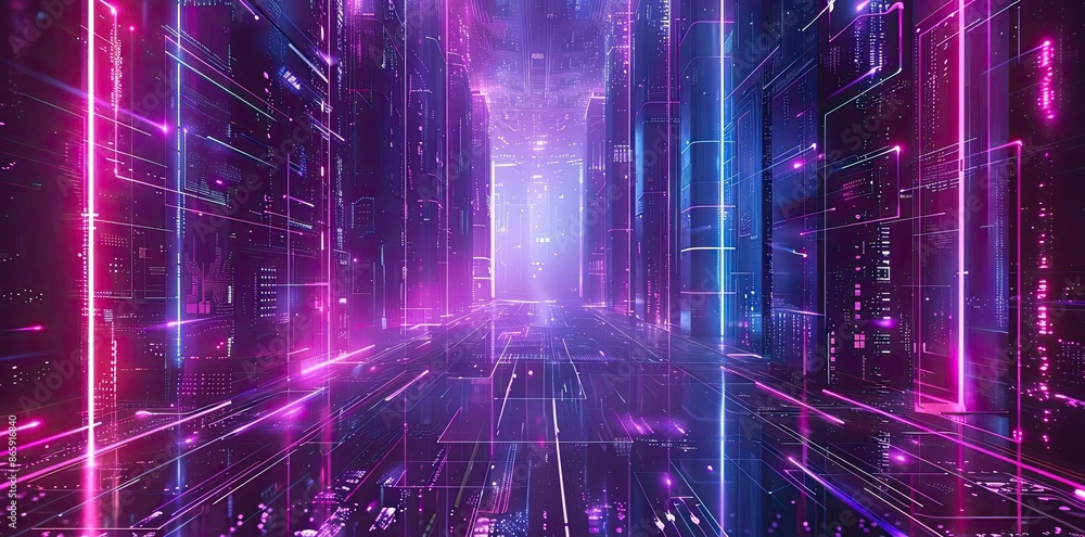 Fototapeta premium Neon Cityscape - Abstract 3D Background
