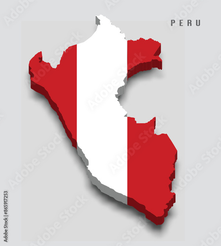 Peru 3d flag map on grey background