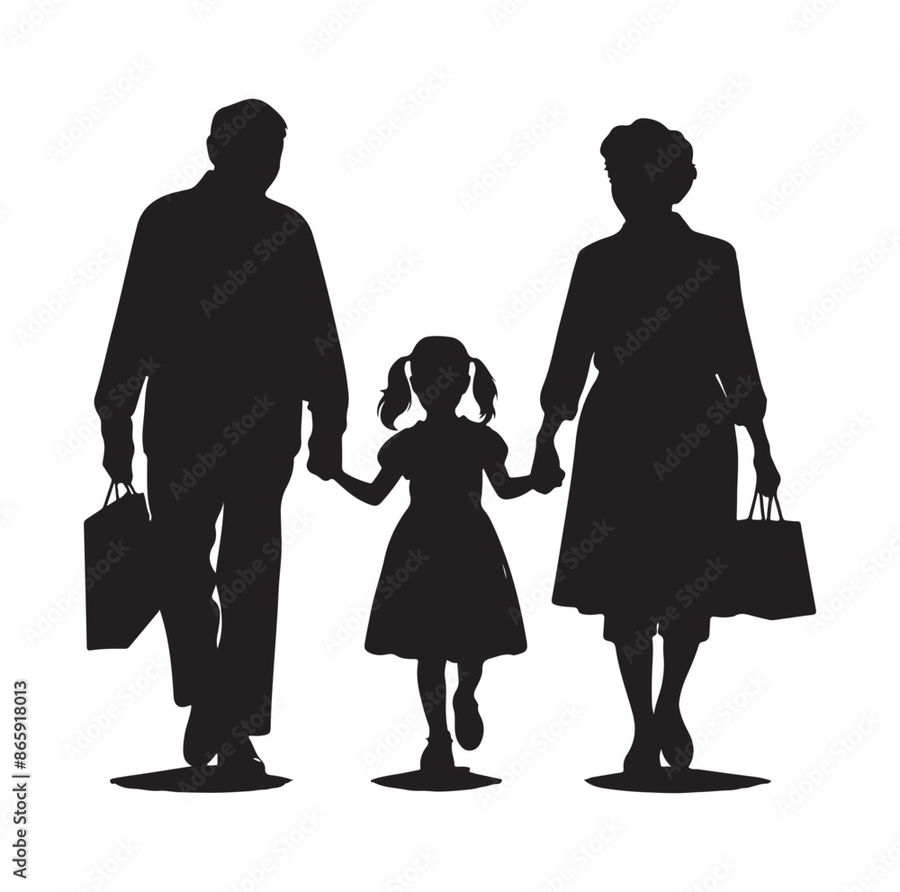 grandparents walking with granddaughter Silhouette vector Illustration. grandparents walking with granddaughter Silhouette vector Illustration.