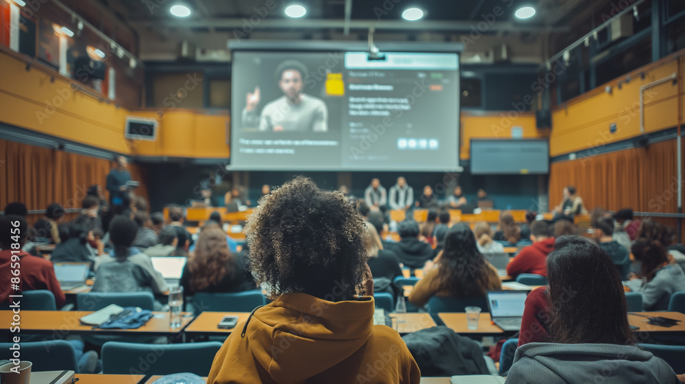 Fototapeta premium A large lecture hall filled with students attending a class or seminar.