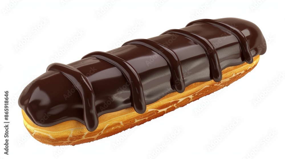 Delicious Chocolate Eclair Clipart with Glazed Finish - Bakery Element 3D Illustration on White Background Delicious Chocolate Eclair Clipart with Glazed Finish - Bakery Element 3D Illustration on White Background