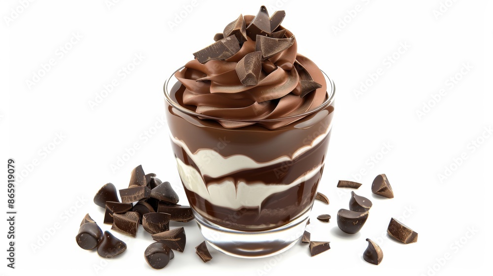 Tempting Chocolate Parfait Delight - 3D Illustration of Layered Dessert Element Isolated on White Background Tempting Chocolate Parfait Delight - 3D Illustration of Layered Dessert Element Isolated on White Background