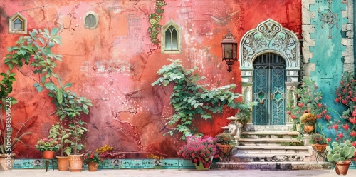 Ornate Doorway with Vines a...