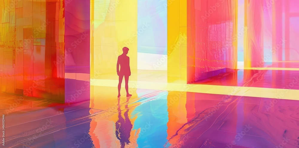 Silhouette in Colorful Abstract Room 3D Silhouette in Colorful Abstract Room 3D