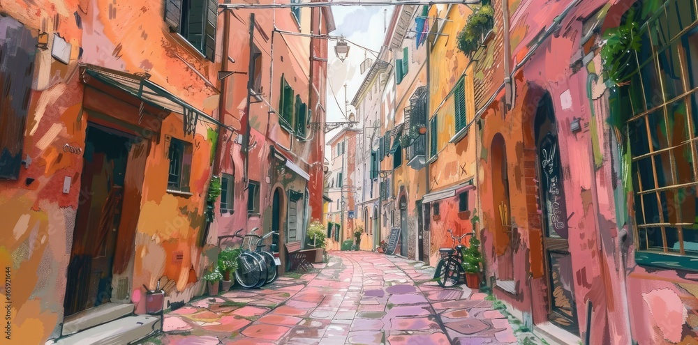 Fototapeta premium Italian Alleyway Illustration