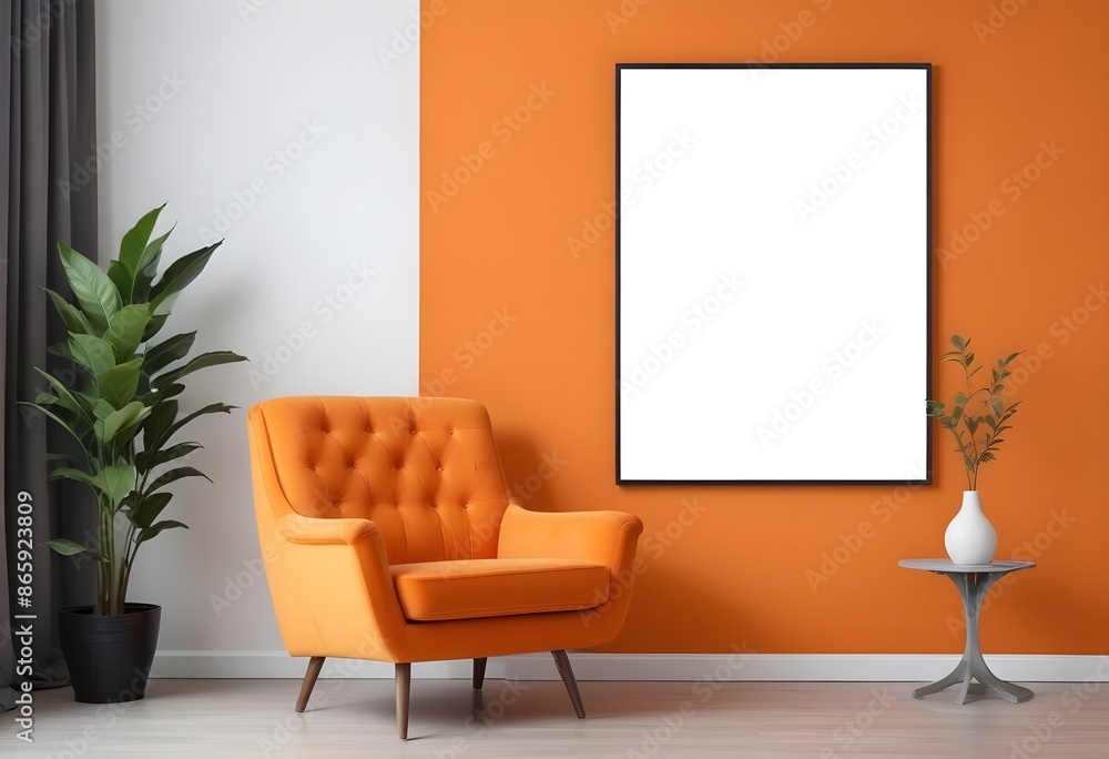 Mockup poster frame on the wall of the living room. Luxurious apartment background with contemporary design. Modern interior design. 3D render Mockup poster frame on the wall of the living room. Luxurious apartment background with contemporary design. Modern interior design. 3D render