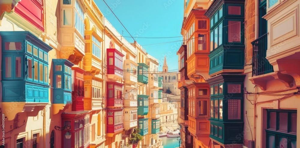 Fototapeta premium Colorful Balconies of Valletta, Malta - A Photo