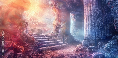 Fantasy Cave with Pillars a...
