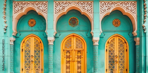 Teal and Yellow Ornate Door...