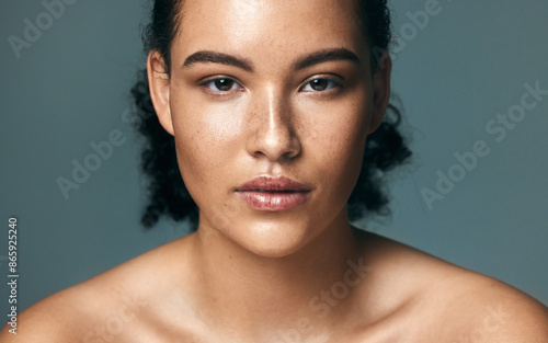 Foto Skincare, portrait and woman in studio for beauty, wellness and acne treatment,