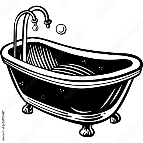 bathtub  outline coloring book page line art illustration digital drawing