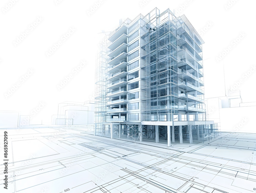 Fototapeta premium Minimalist Blueprint of Structural Tower Building Components