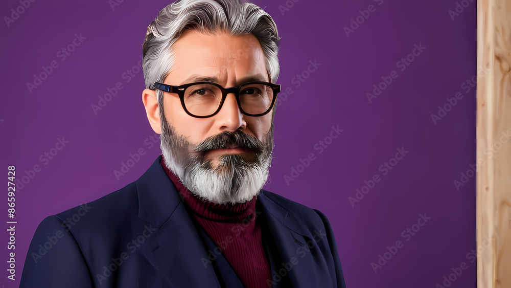 Bearded man in glasses against purple backdrop Bearded man in glasses against purple backdrop