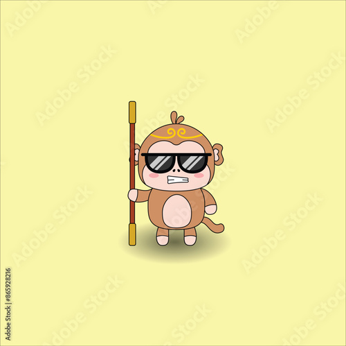 cute monkey king vector design illustration line art. Suitable for t-shirt, sticker, mascot, mug, etc. Eps 10