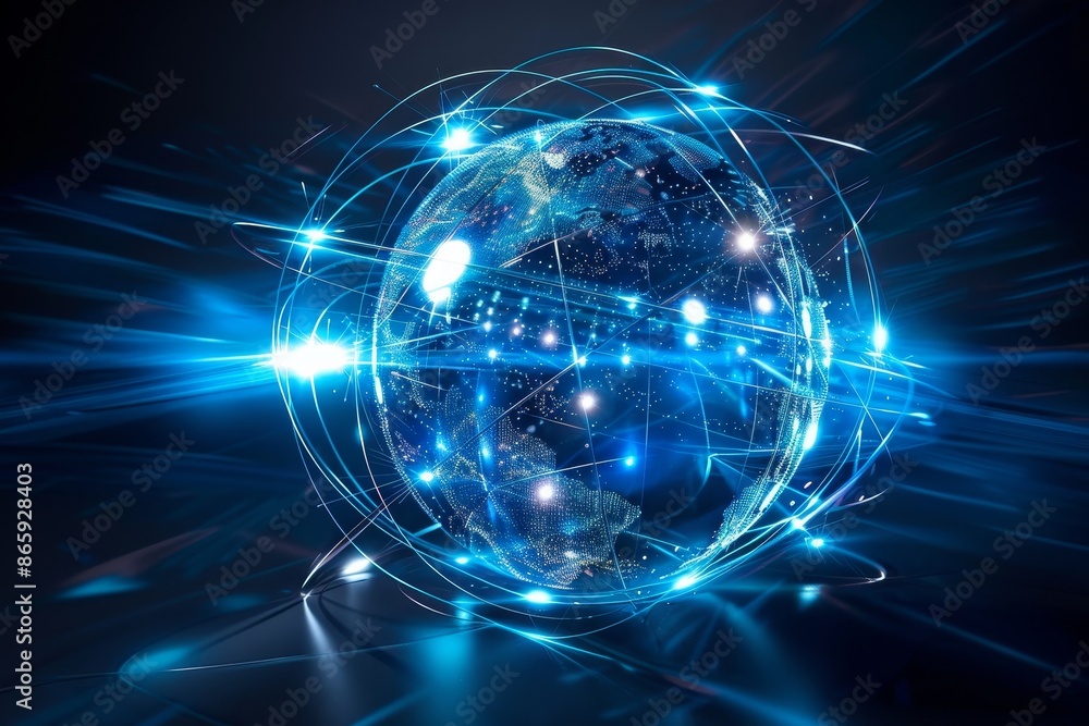Artistic portrayal of a brilliant globe with luminous lines, symbolizing the brilliance of modern technology Artistic portrayal of a brilliant globe with luminous lines, symbolizing the brilliance of modern technology