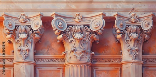 Three Ornate Stone Columns ...