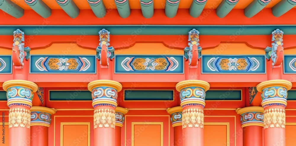 Chinese Temple Columns and Roof Detail Illustration Chinese Temple Columns and Roof Detail Illustration