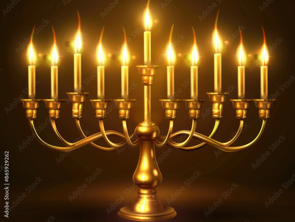 Lit menorah on dark background Lit menorah on dark background