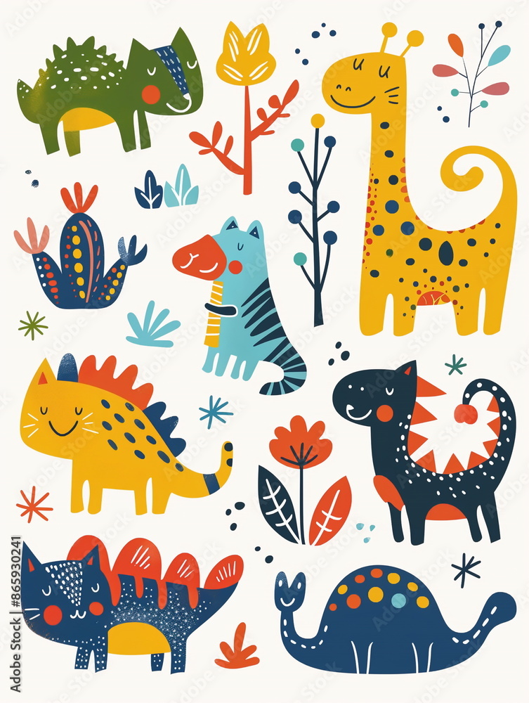 Naklejka premium seamless pattern with fantasy cartoon animals