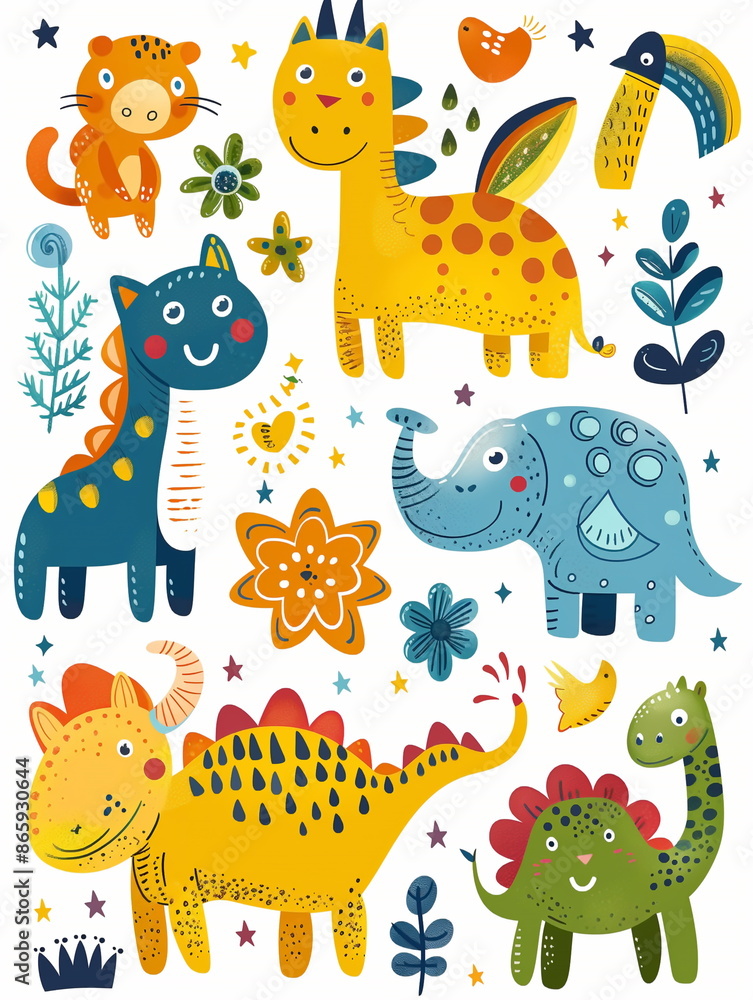 seamless pattern with fantasy cartoon animals seamless pattern with fantasy cartoon animals