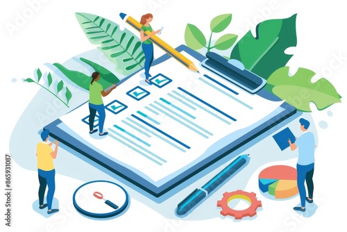 Creative interpretation of a customer satisfaction survey with checkboxes, depicting feedback and analysis