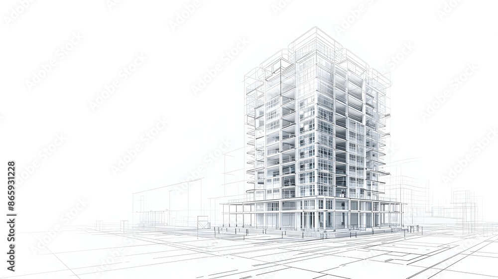 Minimalist Architectural Blueprint of Structural Tower Building Components Minimalist Architectural Blueprint of Structural Tower Building Components