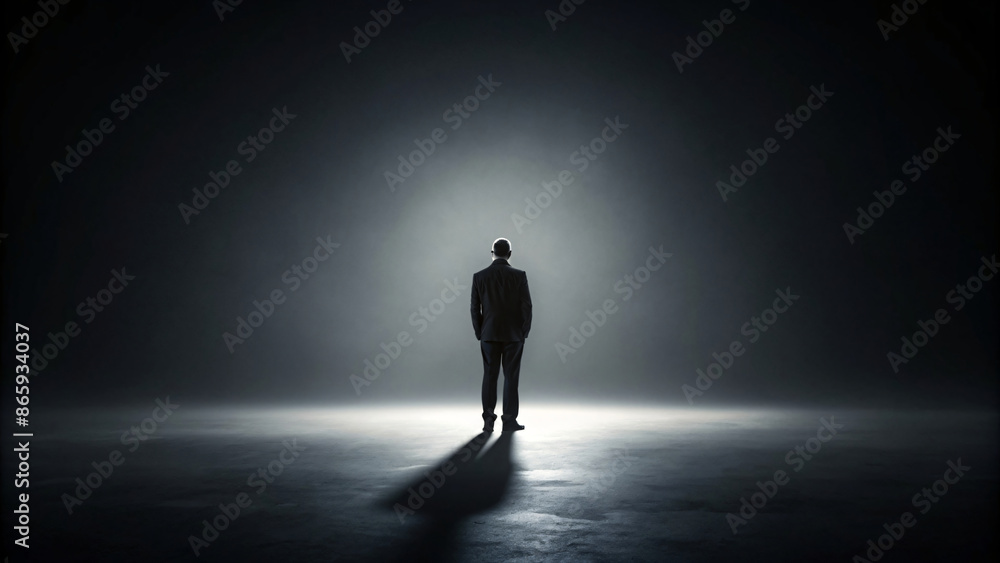 Black silhouette of a man walking through a light Black silhouette of a man walking through a light