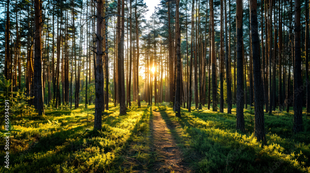 Fototapeta premium landscape beautiful forest on sunny day in summer