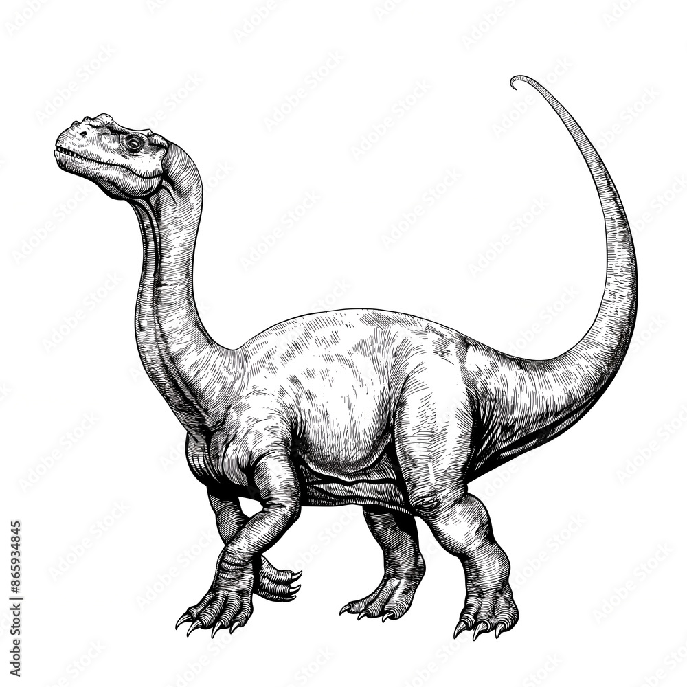 Fototapeta premium Braquiossauro Trex dinosaur 3d render Illustration black and white