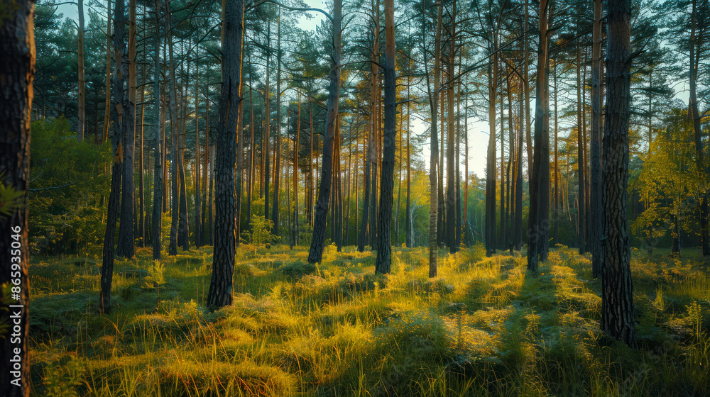 Fototapeta premium landscape beautiful forest on sunny day in summer