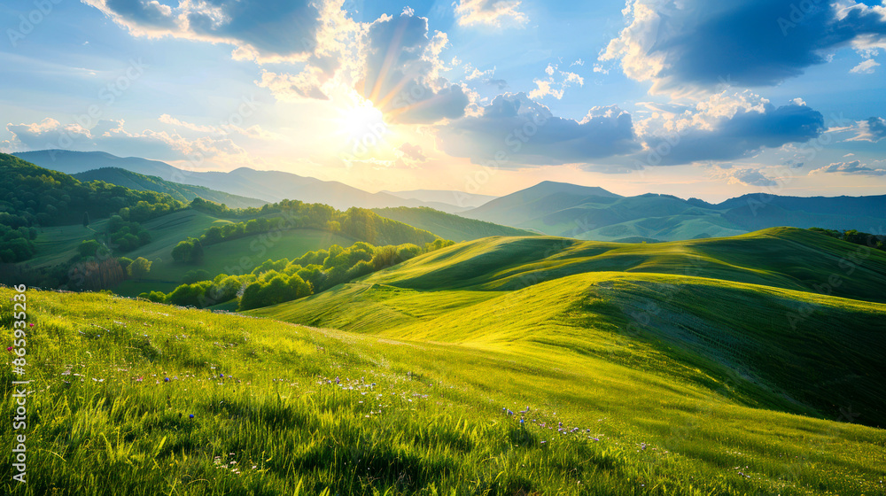 Obraz premium landscape beautiful hill on sunny day on the summer