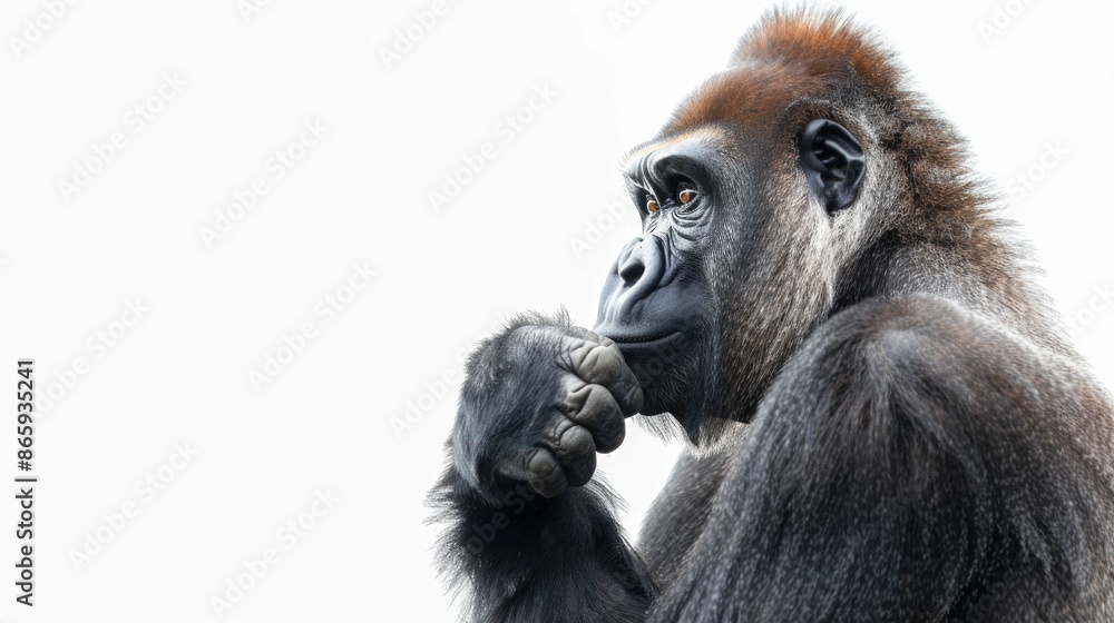 Obraz premium Gorilla gracefully perched on a white background