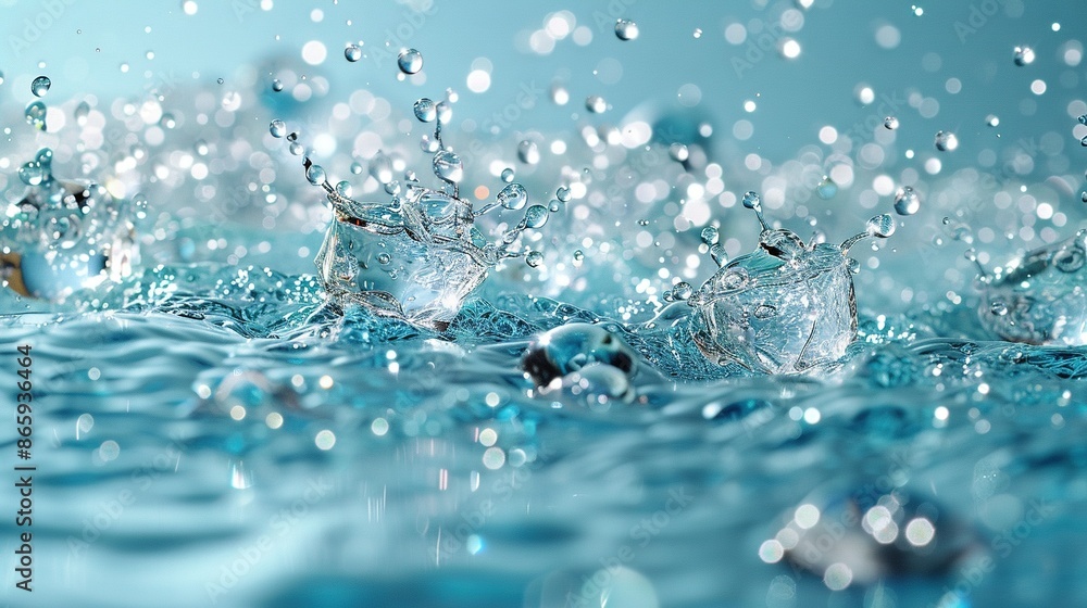 Ice cubes float on water's surface with droplets Ice cubes float on water's surface with droplets