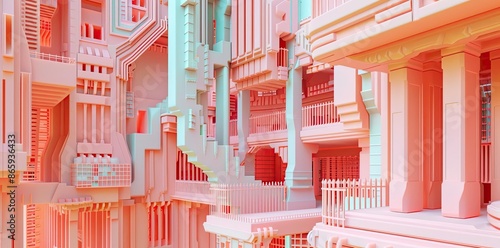 Pink Geometric 3D City Illu...
