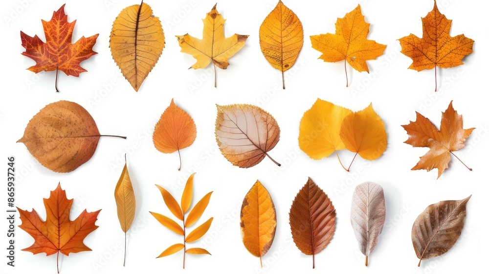 Colored Leaves on White Surface Colored Leaves on White Surface