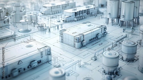 Minimalist Blueprint of Battery Component Manufacturing Facility © LookChin AI