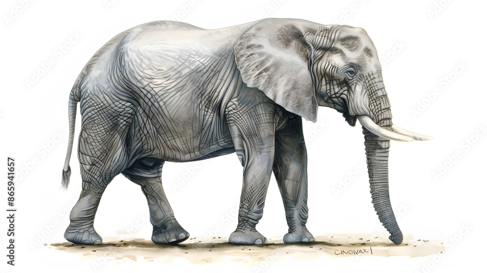 Fototapeta premium African elephant - Loxodonta africana female. Animals isolated on white background.